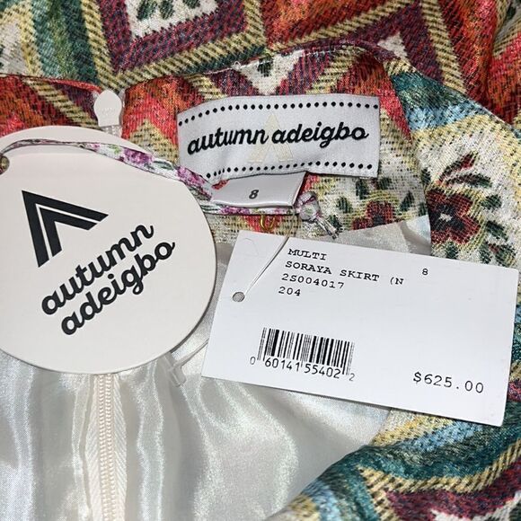 NWT AUTUMN ADEIGBO Soraya Geometric-Print Ruched Bead-Fringe Midi Skirt Size 8 - Picture 14 of 16
